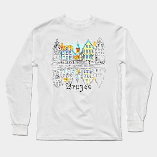 Scenic city view of Bruges canal with beautiful houses Long Sleeve T-Shirt